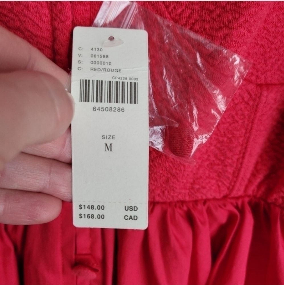 Anthropologie Maeve Puff-Sleeved Sweetheart Mini Dress Red Size Medium - Picture 5 of 10